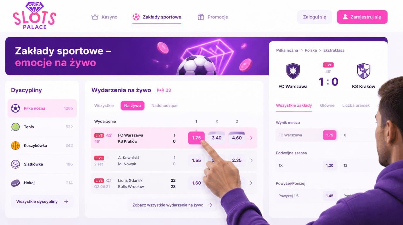 interfejs zakladów sportowych z oferta rozgrywek i kursem live